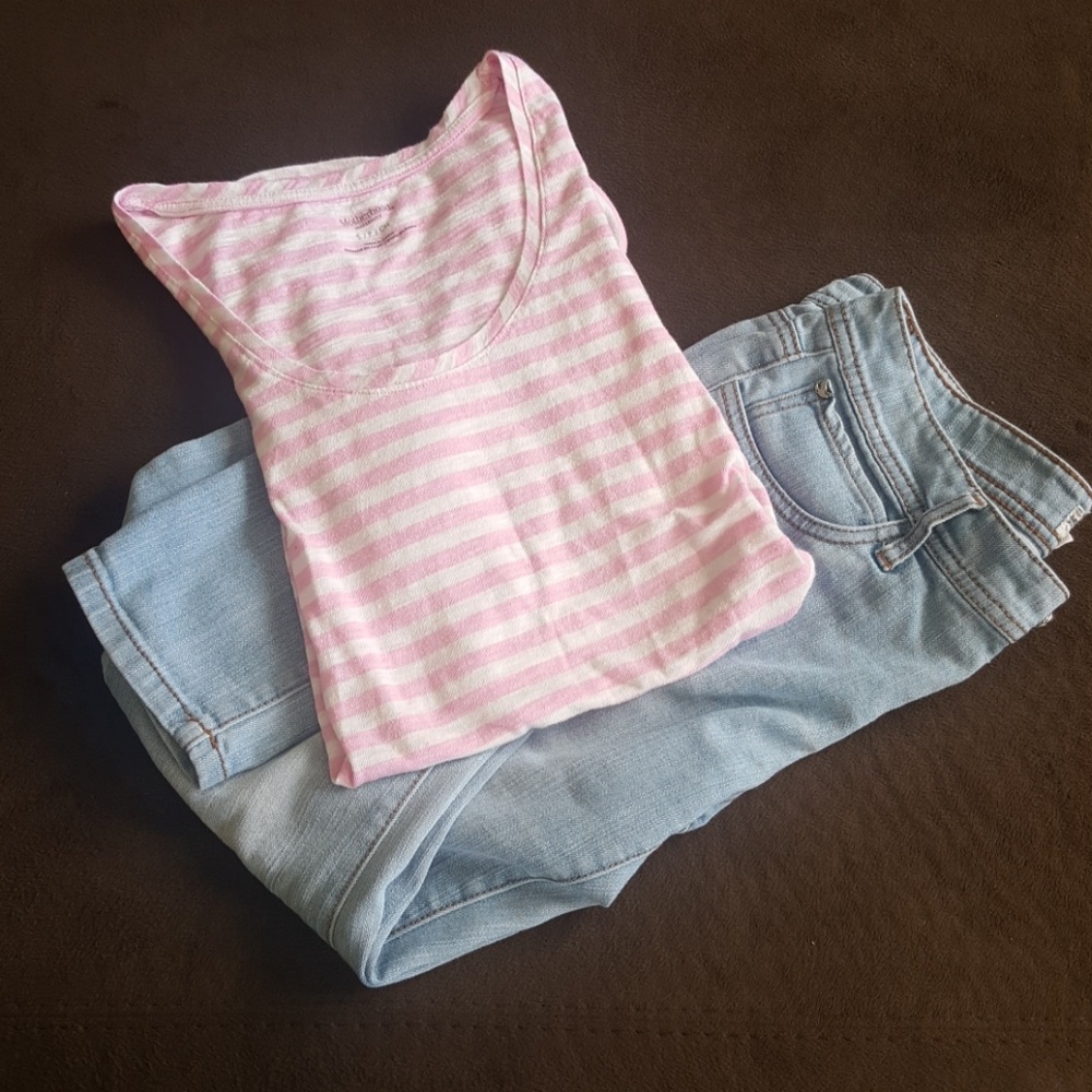 Pink striped maternity shirt